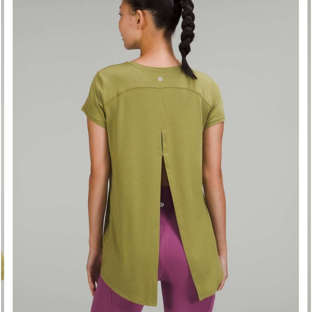 Lululemon Modal Open Up Tie Back T-Shirt Bronze Green Women's Size 6
